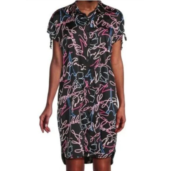 Karl Lagerfeld Paris ​Neon Lights Printed Mini Shirt Dress Size 2 - Picture 1 of 10